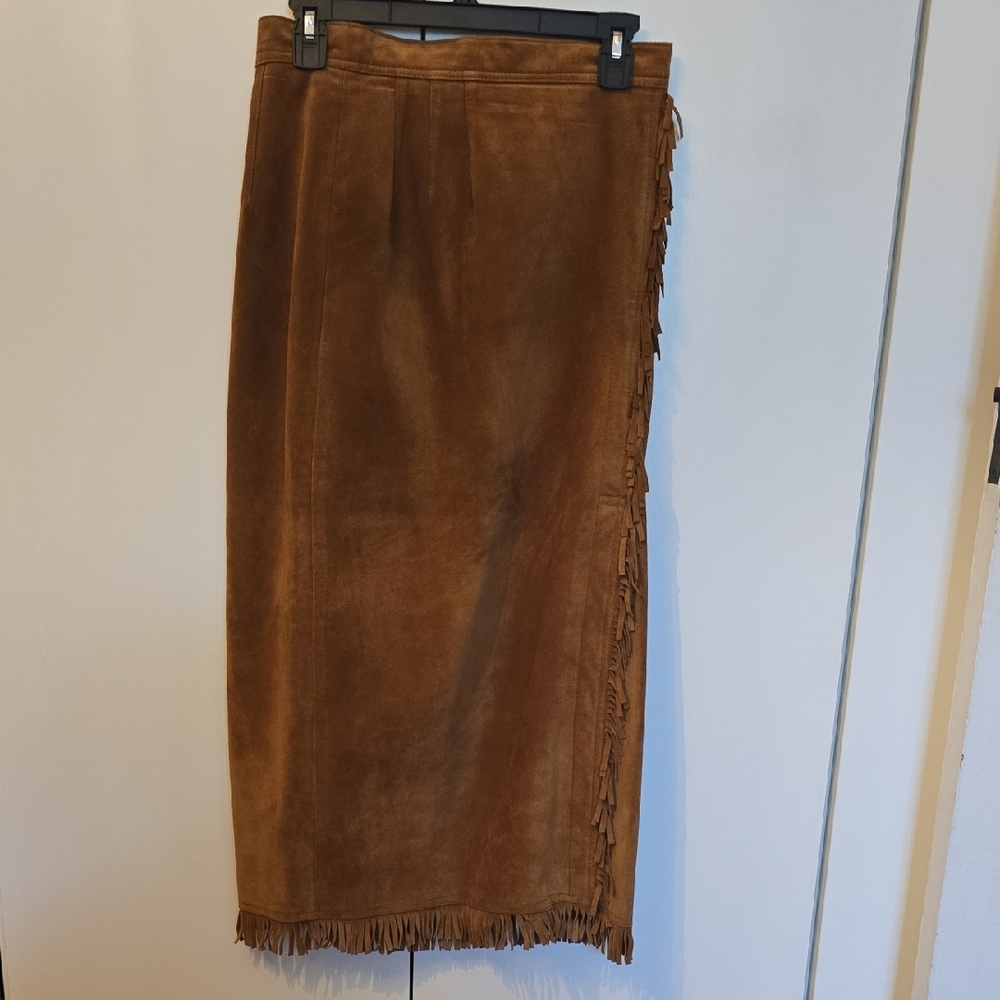 Maxima Brown Suede Maxi Skirt with Fringe